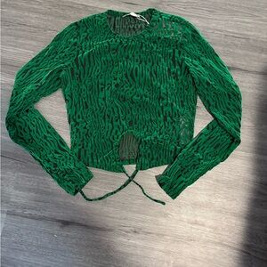 Bershka Green and Black Patterned Blouse